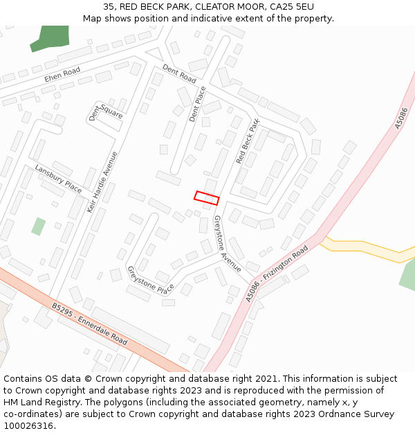 35, RED BECK PARK, CLEATOR MOOR, CA25 5EU: Location map and indicative extent of plot