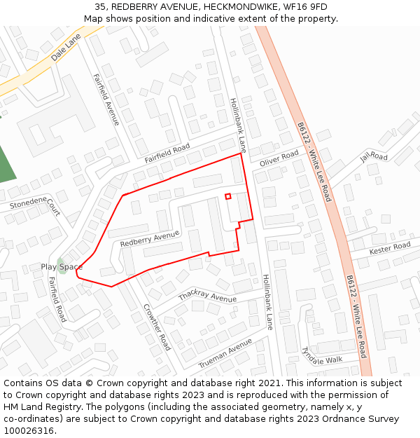 35, REDBERRY AVENUE, HECKMONDWIKE, WF16 9FD: Location map and indicative extent of plot