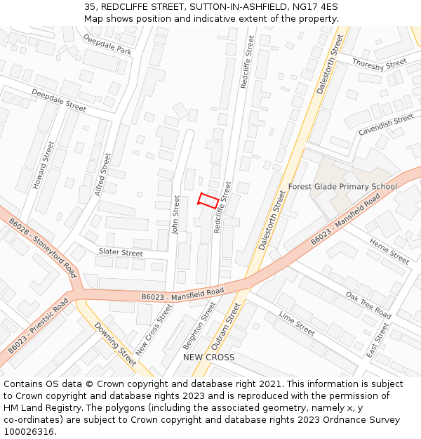 35, REDCLIFFE STREET, SUTTON-IN-ASHFIELD, NG17 4ES: Location map and indicative extent of plot