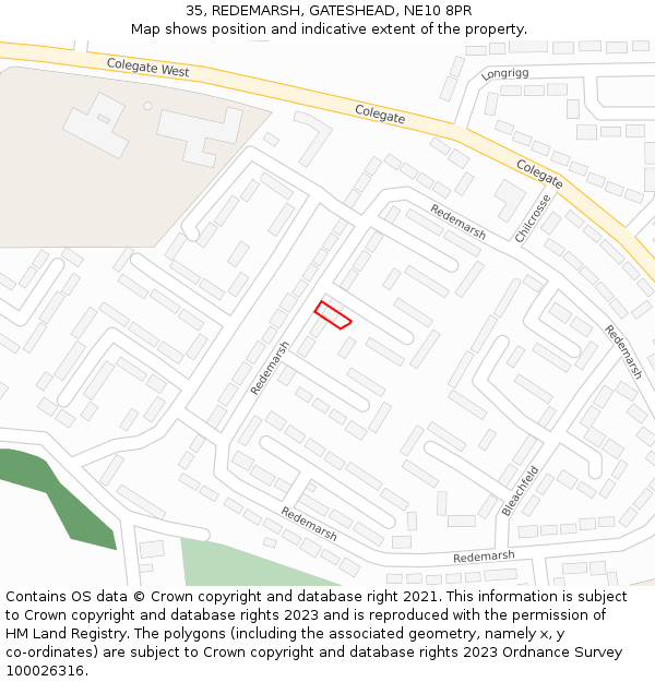 35, REDEMARSH, GATESHEAD, NE10 8PR: Location map and indicative extent of plot