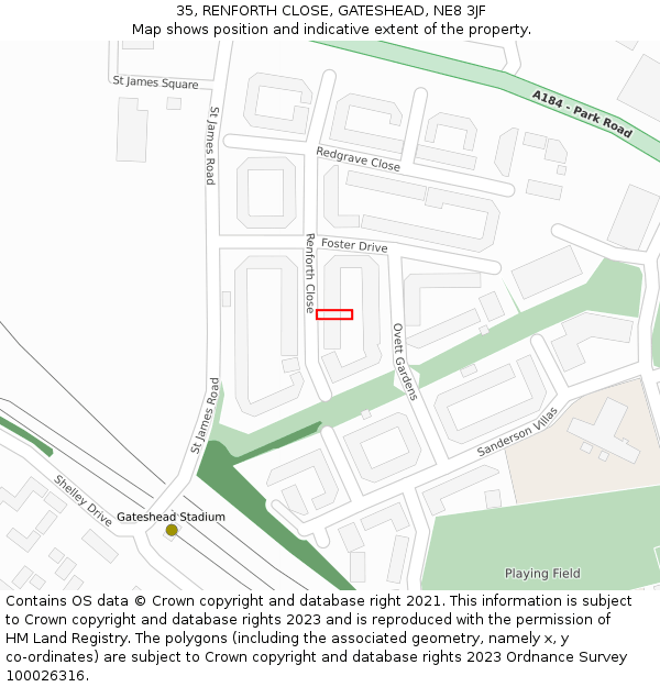 35, RENFORTH CLOSE, GATESHEAD, NE8 3JF: Location map and indicative extent of plot