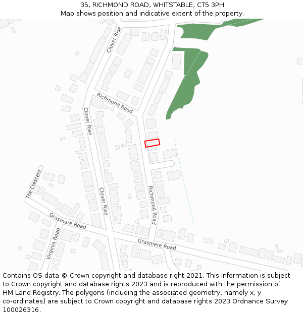 35, RICHMOND ROAD, WHITSTABLE, CT5 3PH: Location map and indicative extent of plot