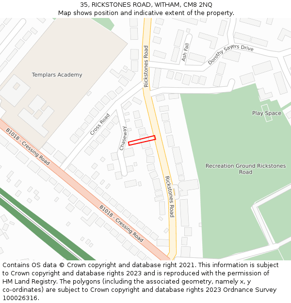 35, RICKSTONES ROAD, WITHAM, CM8 2NQ: Location map and indicative extent of plot