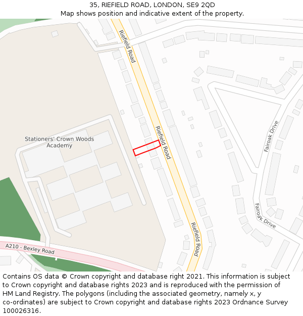 35, RIEFIELD ROAD, LONDON, SE9 2QD: Location map and indicative extent of plot