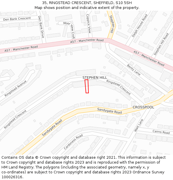 35, RINGSTEAD CRESCENT, SHEFFIELD, S10 5SH: Location map and indicative extent of plot