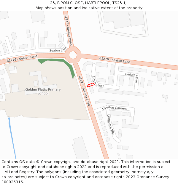 35, RIPON CLOSE, HARTLEPOOL, TS25 1JL: Location map and indicative extent of plot