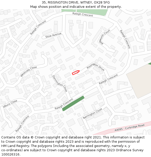 35, RISSINGTON DRIVE, WITNEY, OX28 5FG: Location map and indicative extent of plot