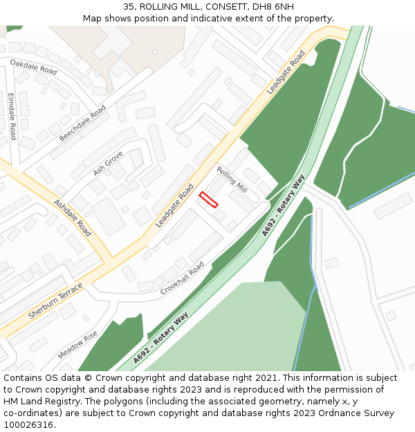 35, ROLLING MILL, CONSETT, DH8 6NH: Location map and indicative extent of plot