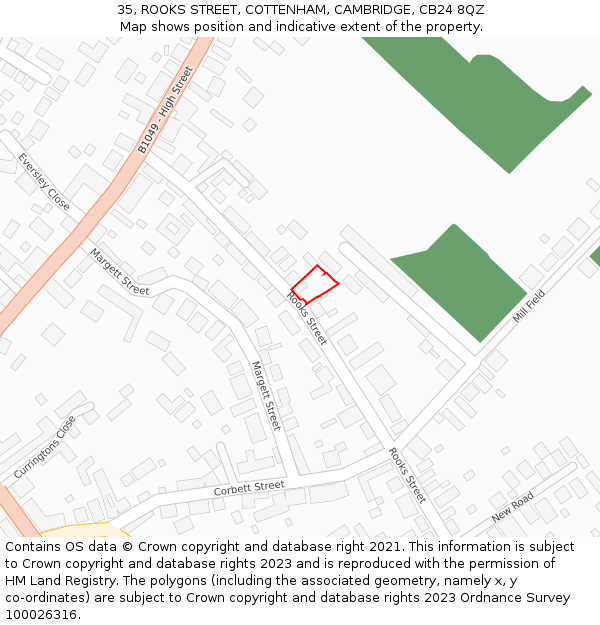 35, ROOKS STREET, COTTENHAM, CAMBRIDGE, CB24 8QZ: Location map and indicative extent of plot