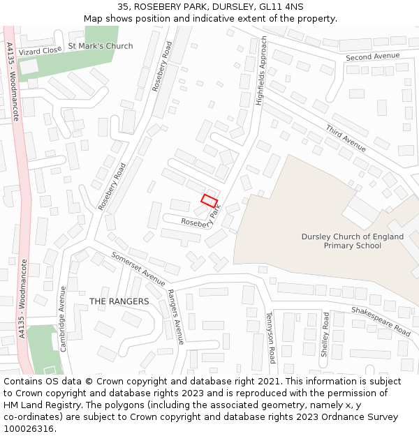 35, ROSEBERY PARK, DURSLEY, GL11 4NS: Location map and indicative extent of plot