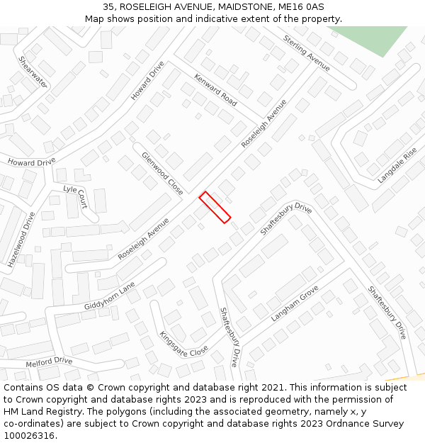 35, ROSELEIGH AVENUE, MAIDSTONE, ME16 0AS: Location map and indicative extent of plot