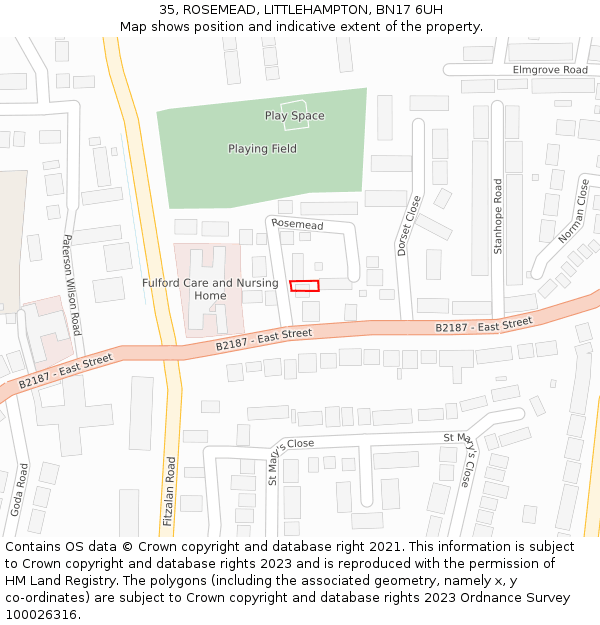 35, ROSEMEAD, LITTLEHAMPTON, BN17 6UH: Location map and indicative extent of plot