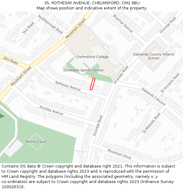 35, ROTHESAY AVENUE, CHELMSFORD, CM2 9BU: Location map and indicative extent of plot