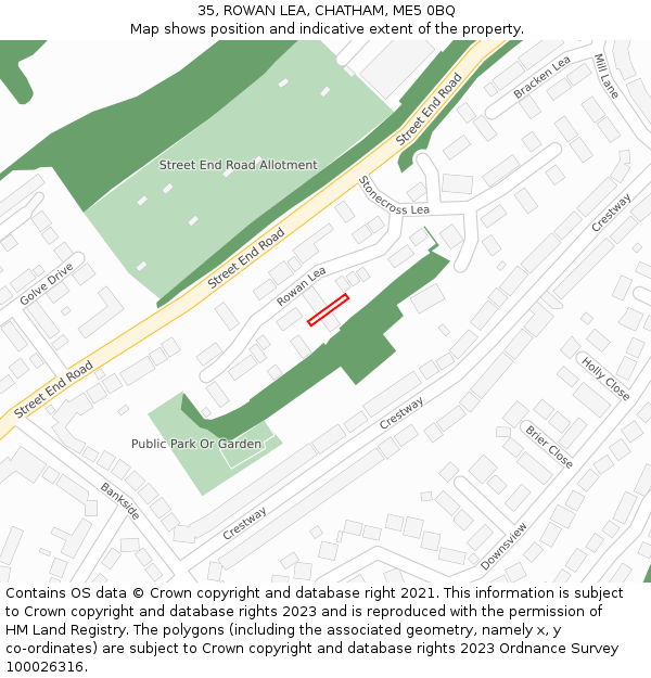 35, ROWAN LEA, CHATHAM, ME5 0BQ: Location map and indicative extent of plot