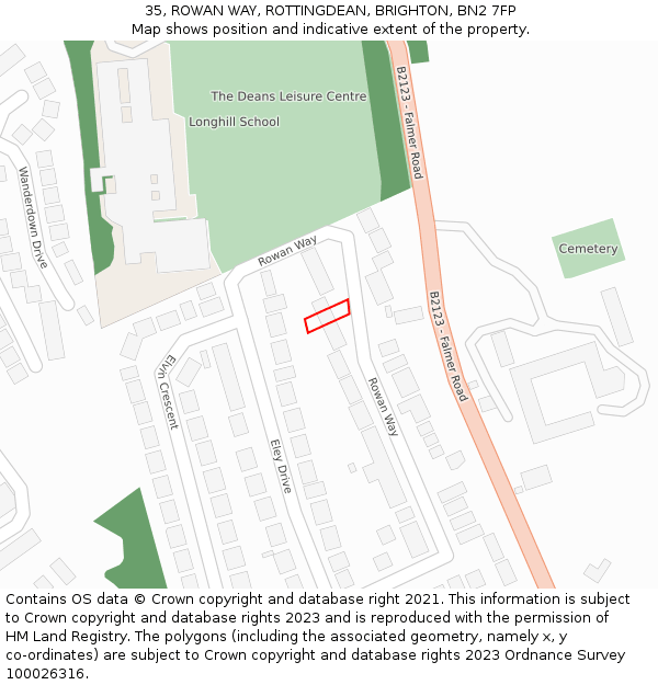 35, ROWAN WAY, ROTTINGDEAN, BRIGHTON, BN2 7FP: Location map and indicative extent of plot