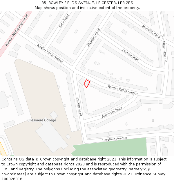 35, ROWLEY FIELDS AVENUE, LEICESTER, LE3 2ES: Location map and indicative extent of plot