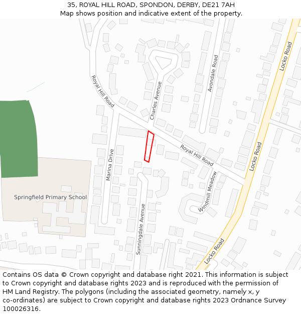 35, ROYAL HILL ROAD, SPONDON, DERBY, DE21 7AH: Location map and indicative extent of plot