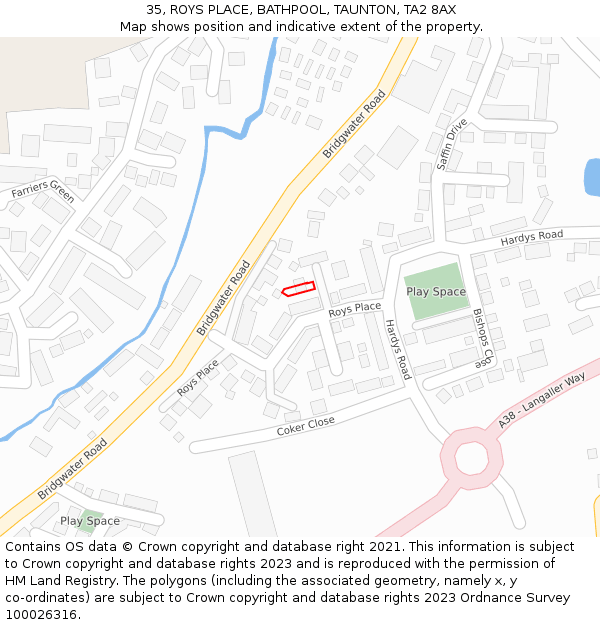 35, ROYS PLACE, BATHPOOL, TAUNTON, TA2 8AX: Location map and indicative extent of plot