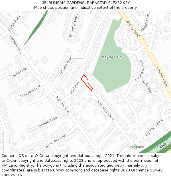 35, RUMSAM GARDENS, BARNSTAPLE, EX32 9EY: Location map and indicative extent of plot