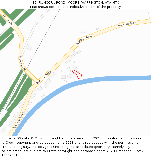 35, RUNCORN ROAD, MOORE, WARRINGTON, WA4 6TX: Location map and indicative extent of plot