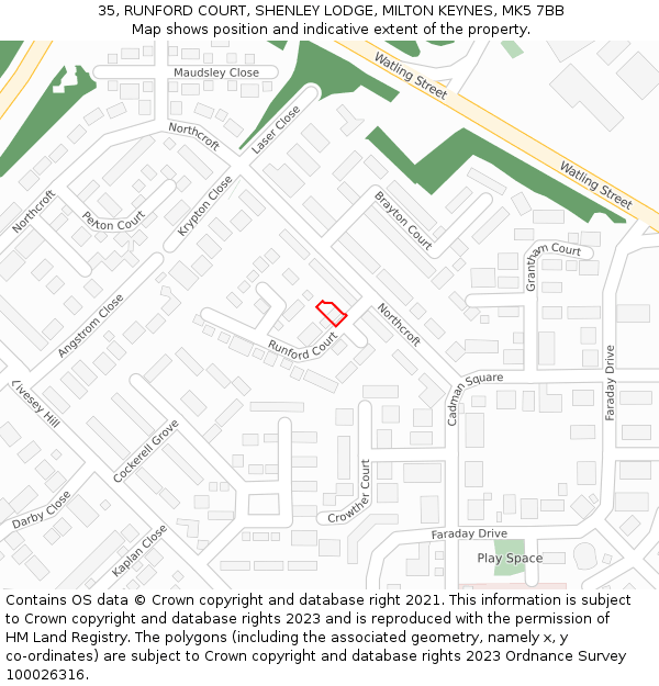 35, RUNFORD COURT, SHENLEY LODGE, MILTON KEYNES, MK5 7BB: Location map and indicative extent of plot