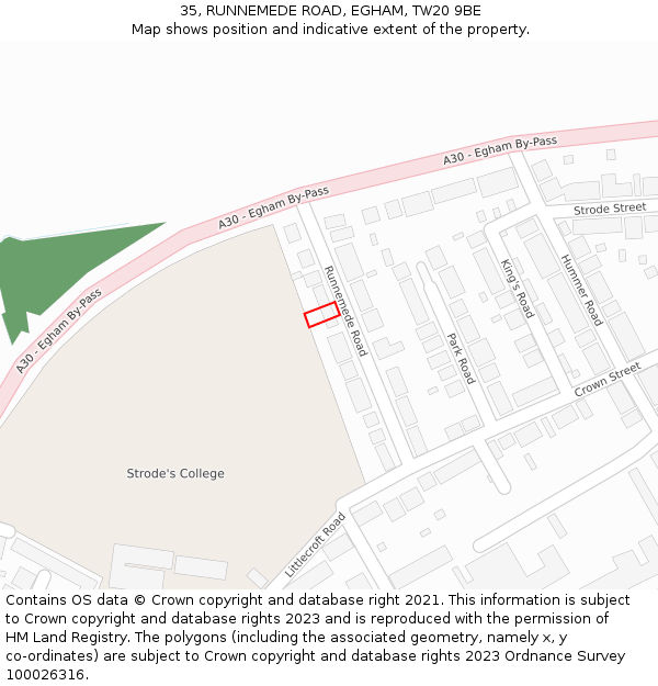 35, RUNNEMEDE ROAD, EGHAM, TW20 9BE: Location map and indicative extent of plot
