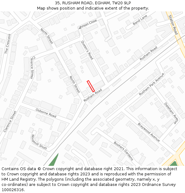35, RUSHAM ROAD, EGHAM, TW20 9LP: Location map and indicative extent of plot