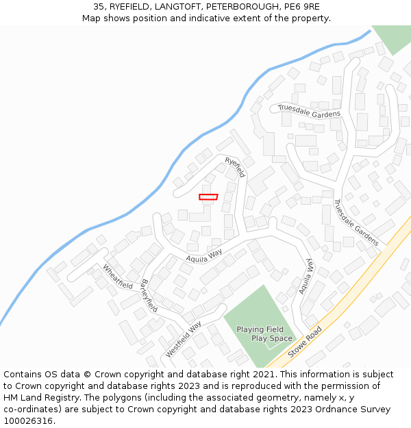 35, RYEFIELD, LANGTOFT, PETERBOROUGH, PE6 9RE: Location map and indicative extent of plot