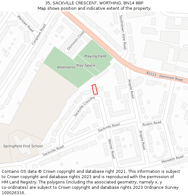 35, SACKVILLE CRESCENT, WORTHING, BN14 8BP: Location map and indicative extent of plot