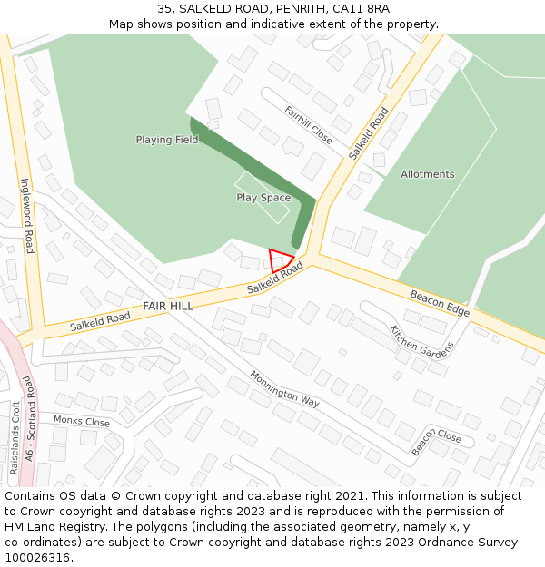 35, SALKELD ROAD, PENRITH, CA11 8RA: Location map and indicative extent of plot