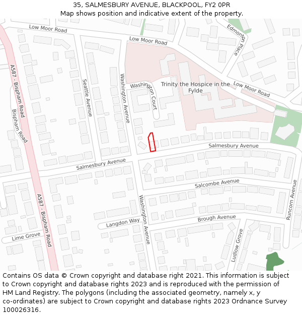 35, SALMESBURY AVENUE, BLACKPOOL, FY2 0PR: Location map and indicative extent of plot