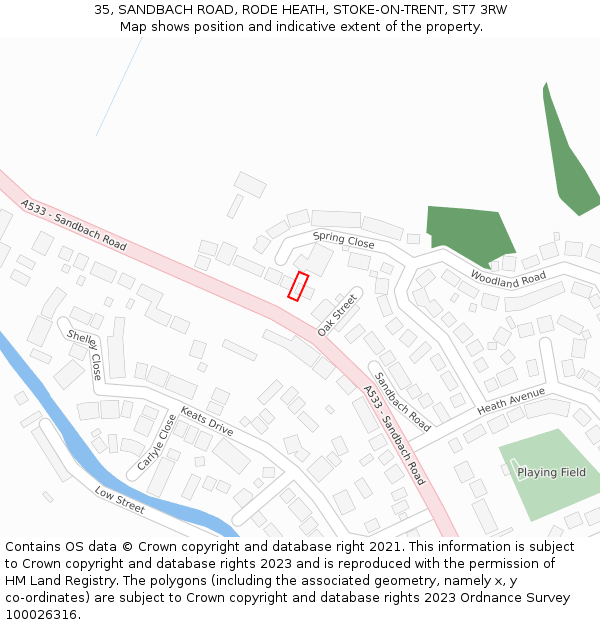 35, SANDBACH ROAD, RODE HEATH, STOKE-ON-TRENT, ST7 3RW: Location map and indicative extent of plot