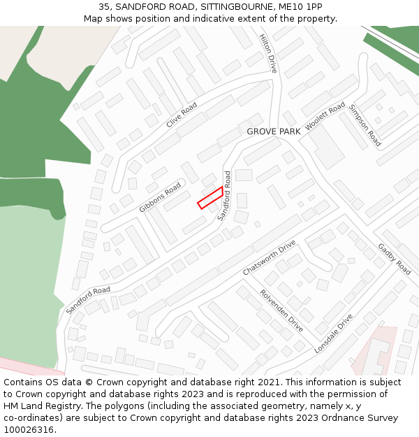 35, SANDFORD ROAD, SITTINGBOURNE, ME10 1PP: Location map and indicative extent of plot