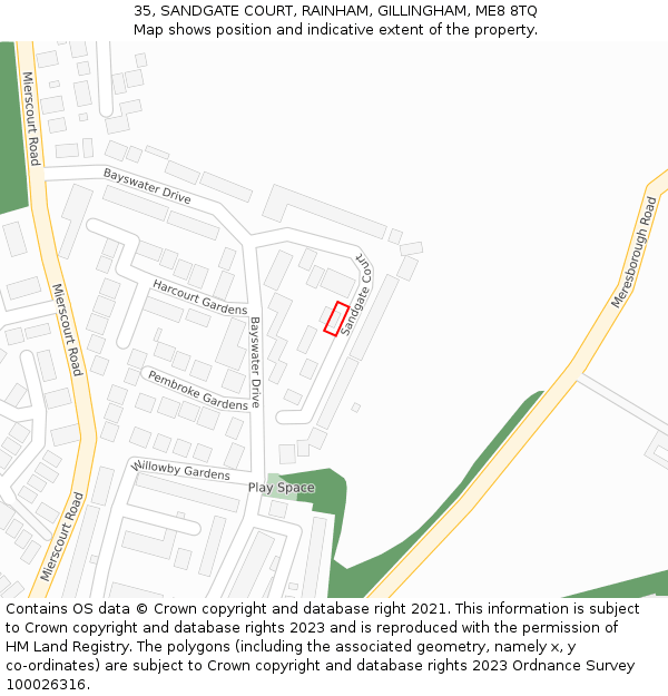 35, SANDGATE COURT, RAINHAM, GILLINGHAM, ME8 8TQ: Location map and indicative extent of plot