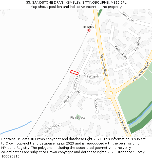 35, SANDSTONE DRIVE, KEMSLEY, SITTINGBOURNE, ME10 2PL: Location map and indicative extent of plot