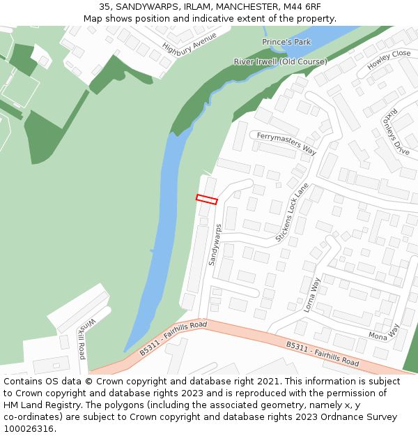 35, SANDYWARPS, IRLAM, MANCHESTER, M44 6RF: Location map and indicative extent of plot