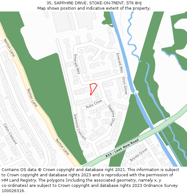 35, SAPPHIRE DRIVE, STOKE-ON-TRENT, ST6 8HJ: Location map and indicative extent of plot