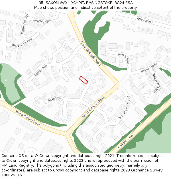 35, SAXON WAY, LYCHPIT, BASINGSTOKE, RG24 8SA: Location map and indicative extent of plot