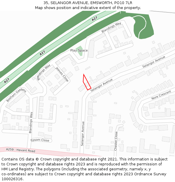 35, SELANGOR AVENUE, EMSWORTH, PO10 7LR: Location map and indicative extent of plot