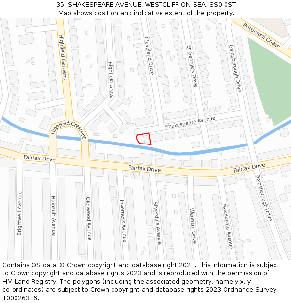 35, SHAKESPEARE AVENUE, WESTCLIFF-ON-SEA, SS0 0ST: Location map and indicative extent of plot