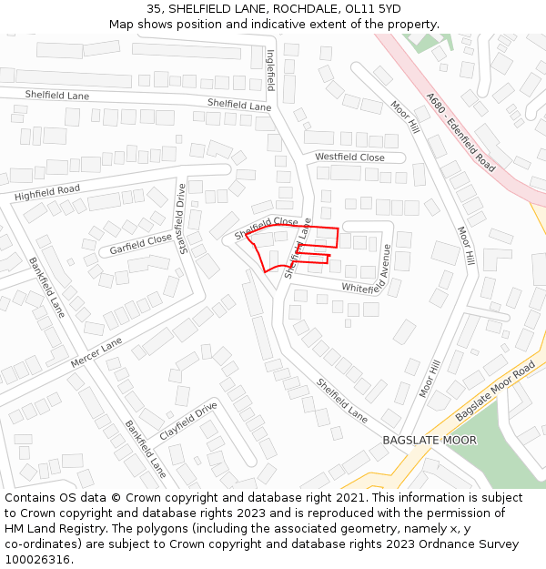 35, SHELFIELD LANE, ROCHDALE, OL11 5YD: Location map and indicative extent of plot