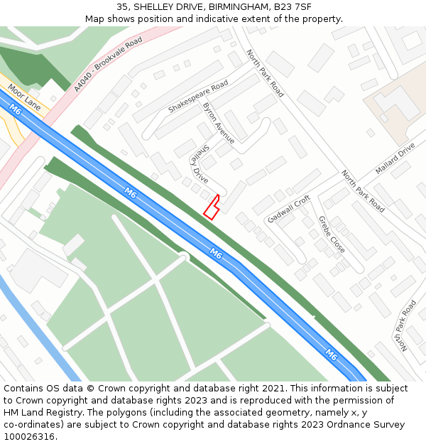 35, SHELLEY DRIVE, BIRMINGHAM, B23 7SF: Location map and indicative extent of plot