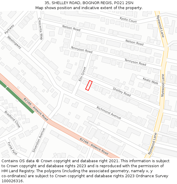 35, SHELLEY ROAD, BOGNOR REGIS, PO21 2SN: Location map and indicative extent of plot