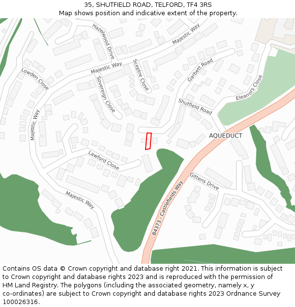 35, SHUTFIELD ROAD, TELFORD, TF4 3RS: Location map and indicative extent of plot