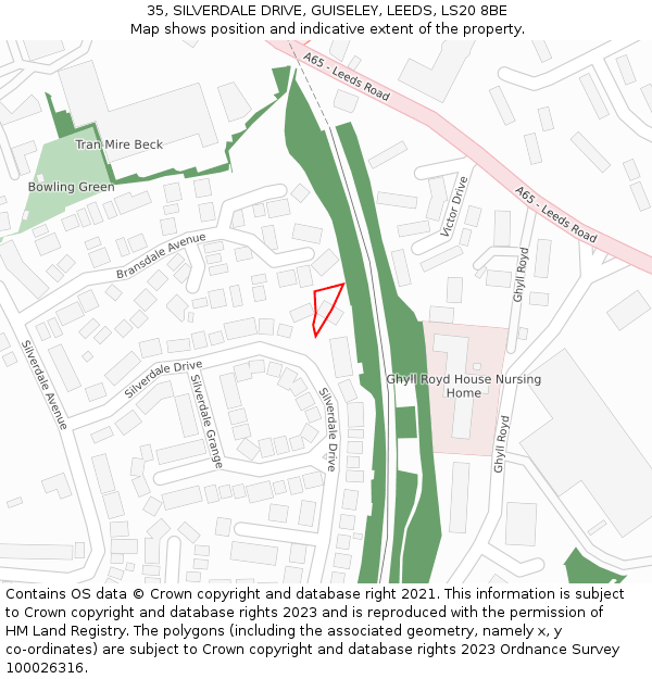 35, SILVERDALE DRIVE, GUISELEY, LEEDS, LS20 8BE: Location map and indicative extent of plot