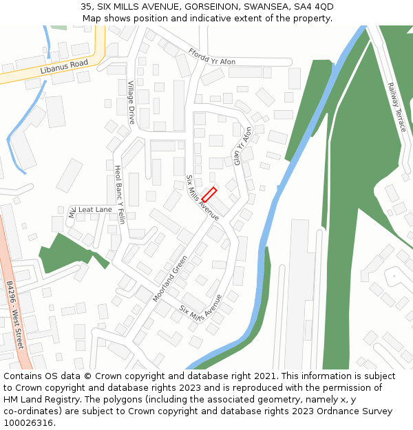 35, SIX MILLS AVENUE, GORSEINON, SWANSEA, SA4 4QD: Location map and indicative extent of plot