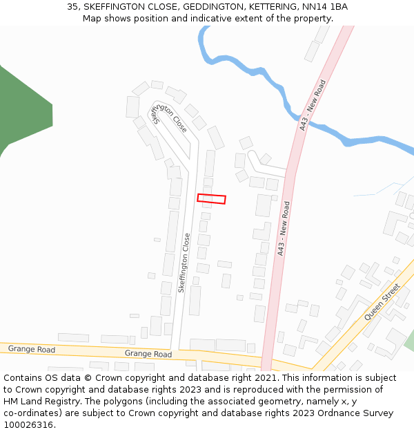 35, SKEFFINGTON CLOSE, GEDDINGTON, KETTERING, NN14 1BA: Location map and indicative extent of plot