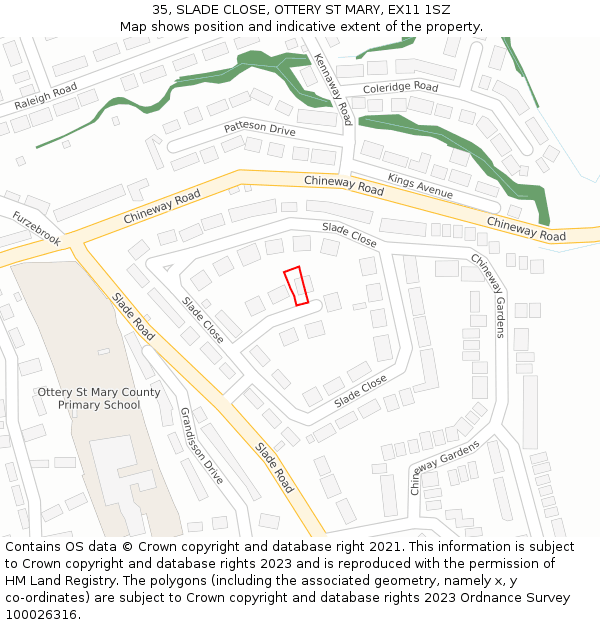 35, SLADE CLOSE, OTTERY ST MARY, EX11 1SZ: Location map and indicative extent of plot