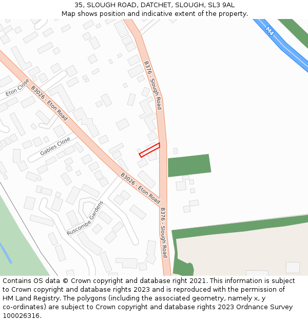 35, SLOUGH ROAD, DATCHET, SLOUGH, SL3 9AL: Location map and indicative extent of plot