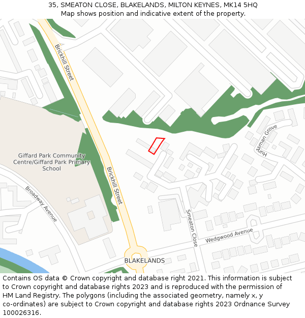 35, SMEATON CLOSE, BLAKELANDS, MILTON KEYNES, MK14 5HQ: Location map and indicative extent of plot